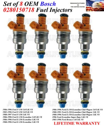 Set Of 8 Genuine Bosch Fuel Injectors For 1986 1996 Ford F 150 5 0L 5