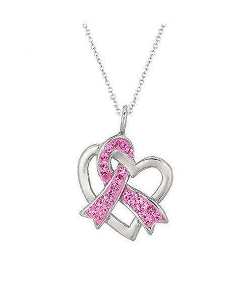 Sterling Silver Heart Breast Cancer Awareness Crystal Pink Ribbon Charm