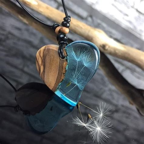 Bestseller Heart Resin Wood Necklace Dandelion Turquoise Herz Etsy