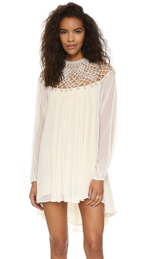 Free People Macrame Mini Dress In Almond Brown Lyst