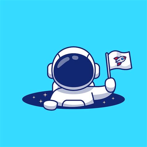 Astronauta Lindo Que Sostiene La Bandera En La Ilustración De La Historieta Del Agujero Del