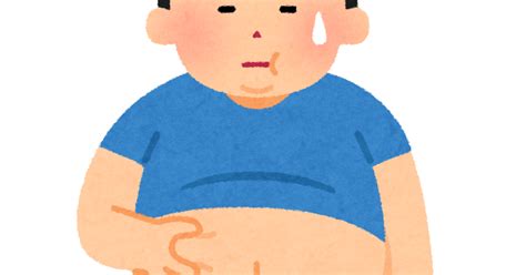 無料イラスト かわいいフリー素材集 お腹の肉をつまむ太った男性のイラスト（ダイエット前）