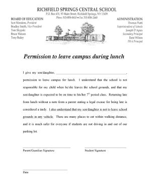 Fillable Online Lunch Off Campus Permission Form Doc Fax Email Print