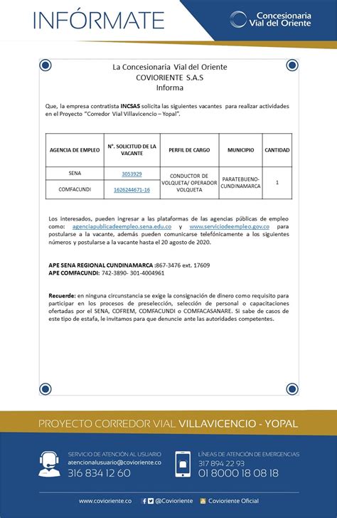 Covioriente On Twitter Empleo VACANTES La Empresa Contratista