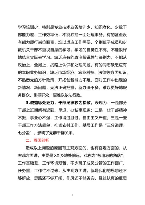 能力作风建设年活动自查剖析材料（乡镇班子） 范文大全 公文易网