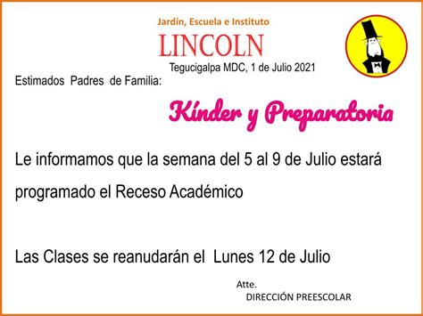 Circulares Preescolar Escuela Lincoln