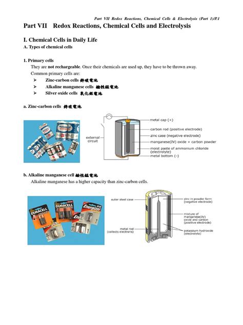 Part 7 Redox Reactions, Chemical Cells and Electrolysis - Part 1 | PDF ...