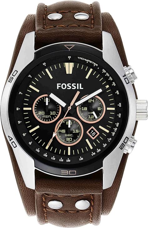 Fossil Mens Coachman Quartz Stainless Steel And Leather Chronograph Watch Color