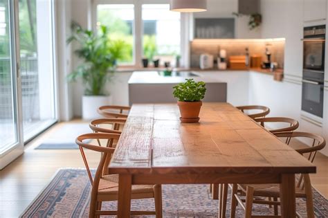 Premium Photo | Interior of a modern kitchen with wooden dining table ...