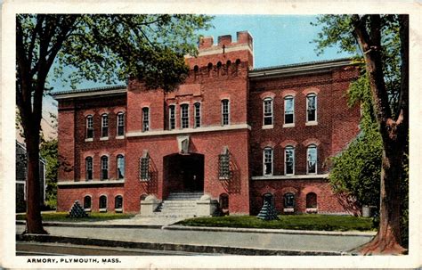 Vintage Postcard Ma Plymouth Armory Brick Building Military 1920s H19 United States