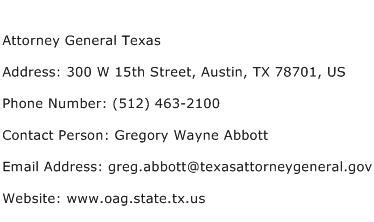 Attorney General Texas Address, Contact Number of Attorney General Texas