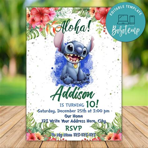 Printable Lilo and Stitch Luau Invitation Templates DIY | Createpartylabels