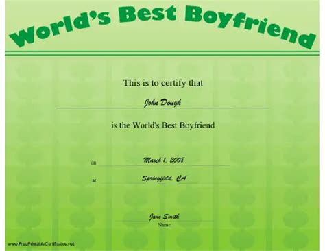 Best Boyfriend Certificate Printable Certificate