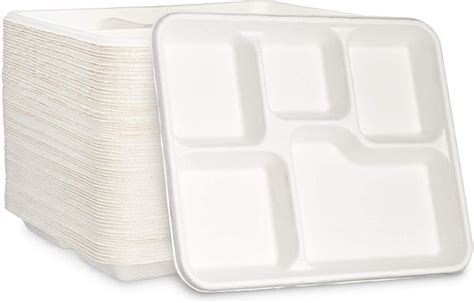 Disposable Fiber Lunch And Cafeteria Tray 5 Compartment Mission Nutrition