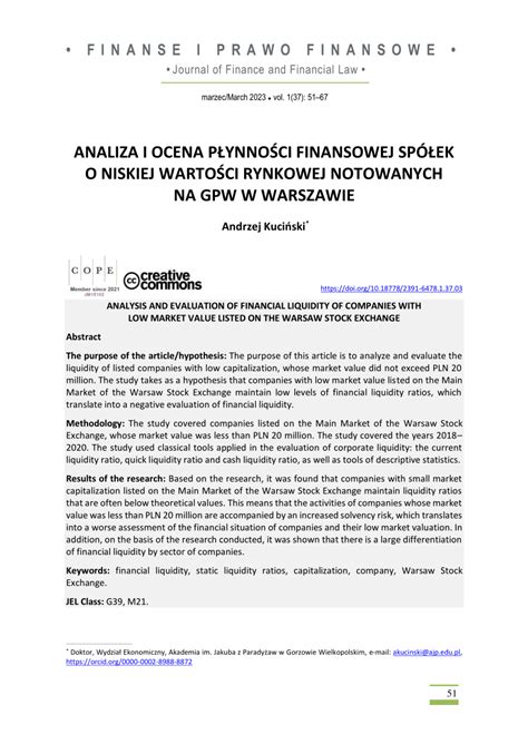 Pdf Analiza I Ocena P Ynno Ci Finansowej Sp Ek O Niskiej Warto Ci