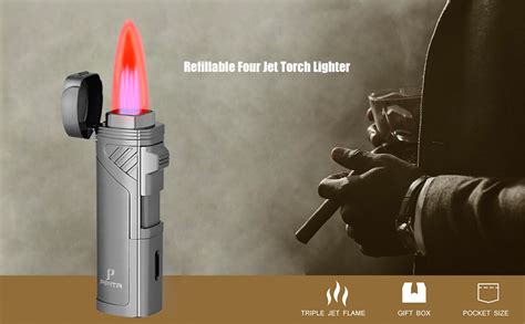 IPITA Torche Briquet 4 Turbo Rouge Jet De Flamme Rechargeable Au Gaz