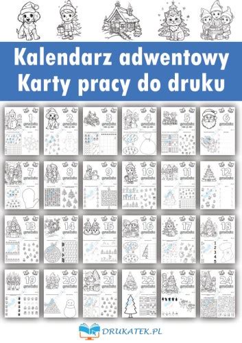 Kalendarz adwentowy z kartami pracy do druku PDF dla przedszkolaków na