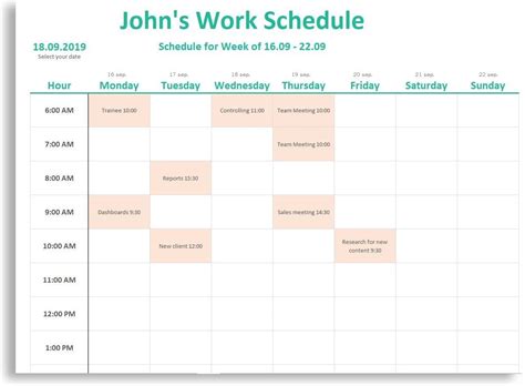 Excel Daily Work Schedule Template