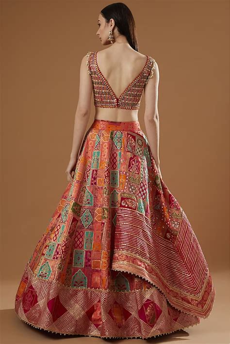 Buy Coral Banarasi Jamawar Embroidered Lehenga Aditi Gupta