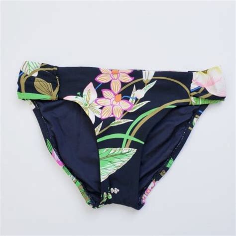 Trina Turk Black Tropical Floral Shirred Side Mid Rise Hipster Bikini