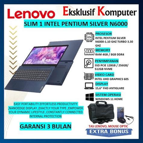 Jual Laptop Lenovo Slim Pentium Silver N Ram Gb Ssd Gb Win