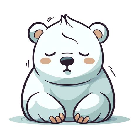 Cute Cartoon Polar Bear Sitting Vector Illustration Isolated On White