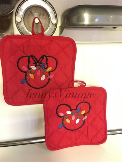 Christmas Mickey And Minnie Hot Pad Set Mickey And Minnie Etsy