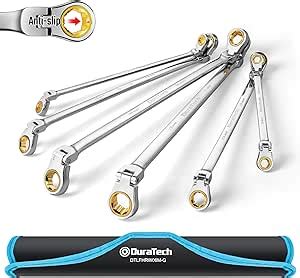 Duratech Extra Long Anti Slip Flex Head Ratcheting Wrench Set Double