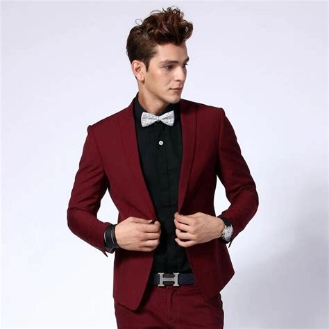 Esmoquin De Boda Para Hombre Ropa Formal Ajustada De Fiesta Color Vino