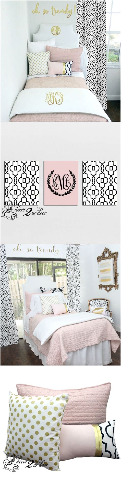 Blush White Pop Of Black Dorm And Teen Designer Bedding Set Girls Dorm