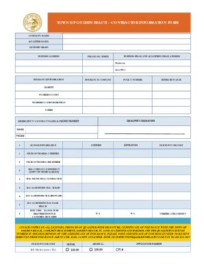 Fillable Online Contractor Information Form Golden Beach Fax Email