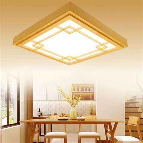 Lampe Contemporain Led De Plafond Carr En Bois Massif Pour Salon