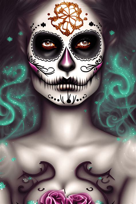 Sugar Skull Woman Dark Grunge Gothic Steampunk Smoke Haze Illustration