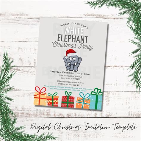 Editable White Elephant Christmas Party Invitation Holiday - Etsy