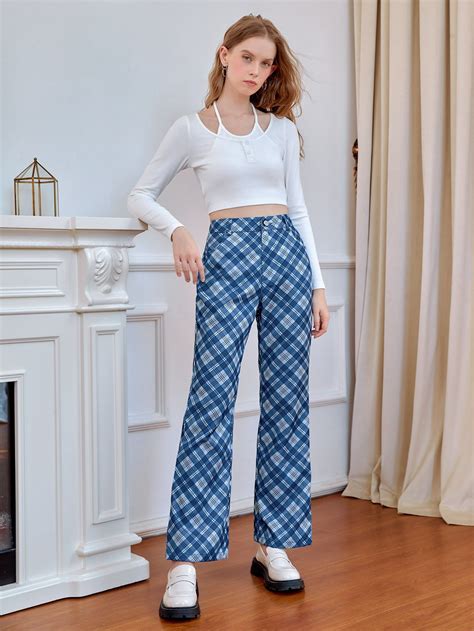 Shein Mod Cal A Flare Impress O Xadrez Fashion Trousers Flares