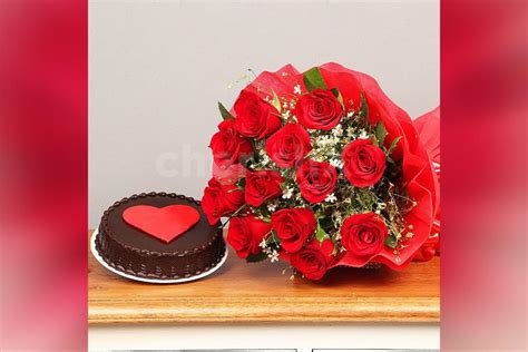 Send a simple 12 Red Rose with a delicious Chocolate Cake with a Red ...