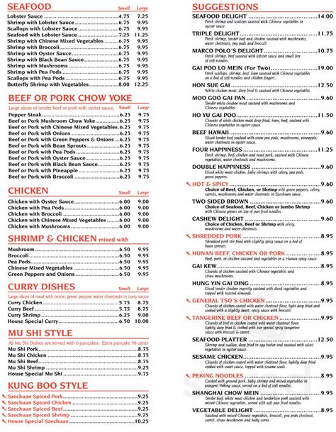 China Chef Restaurant Menu In East Wareham Massachusetts Usa