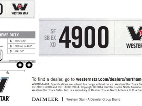 Western Star 4900 and 4900XD Data Tech Sheet