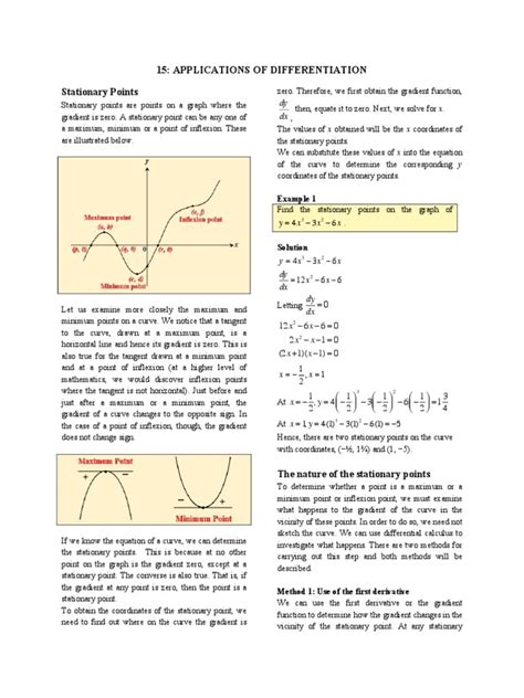 Applications of Differentiation: Determining Stationary Points and ...