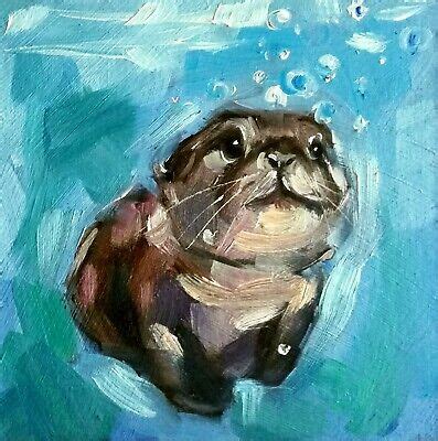 Original Oil Painting Sea Animals Otter Art Impressionism Signed | eBay