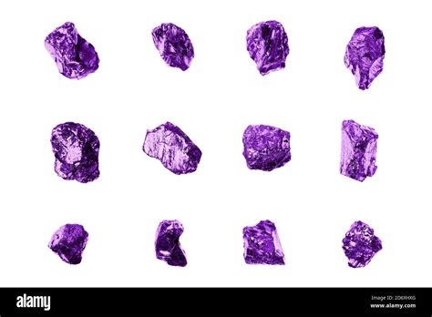 Purple Gem Stones Set White Background Isolated Close Up Raw Gemstones