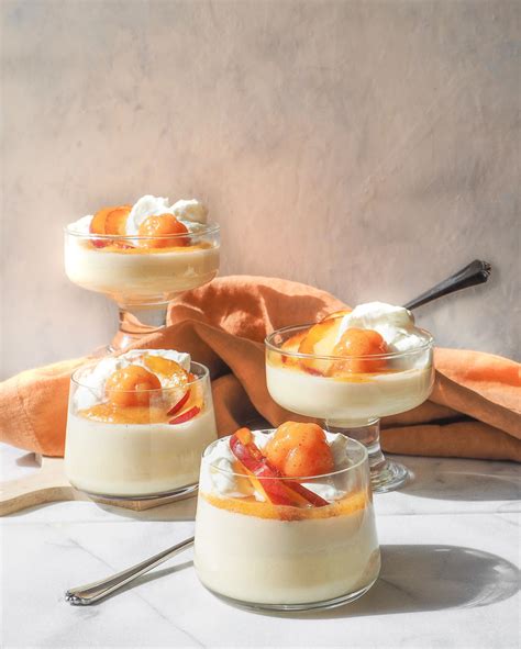 Peach Vanilla Bean Panna Cotta With Rum Whipped Cream Whiskfully So