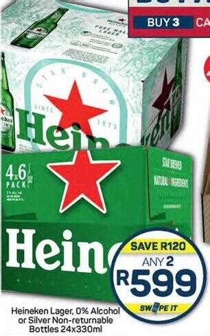 Heineken Lager Alcohol Or Silver Non Returnable Bottles X Ml