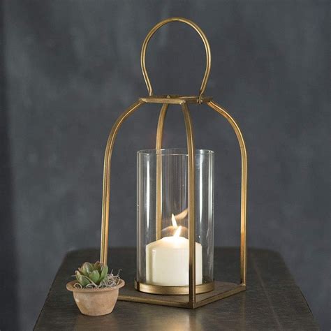 Attractive And Graceful Small Tribeca Gold Metal Lantern Candle Holder With Clear