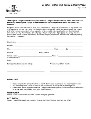 Fillable Online Church Matching Scholarship Form Houghton