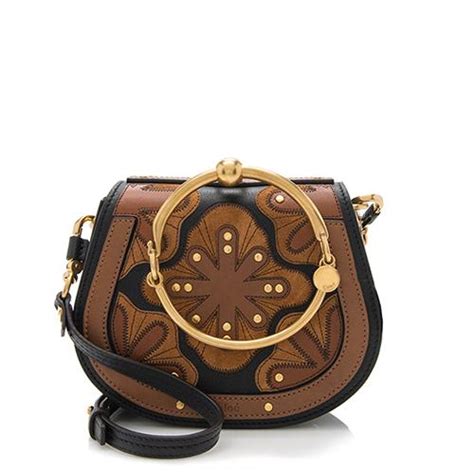 Chloe Calfskin Floral Patchwork Small Nile Bracelet Bag