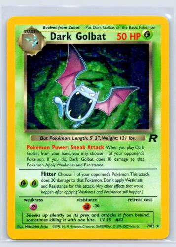 Pokemon Dark Golbat 7 82 Team Rocket Holographic Rare 1st Edition Free