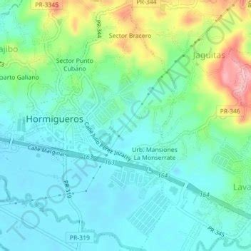 Hormigueros topographic map, elevation, relief