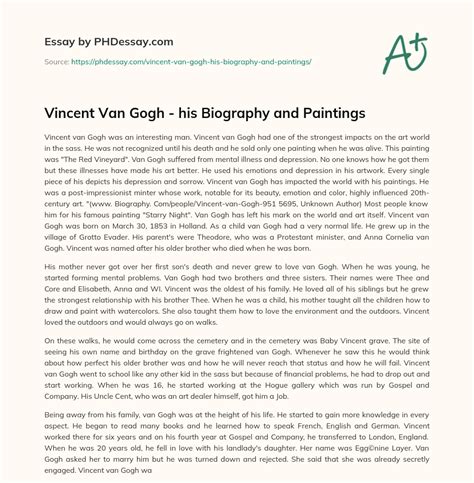 Vincent Van Gogh His Biography And Paintings Phdessay