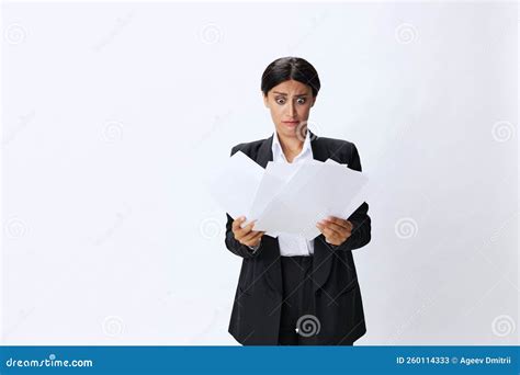 Business Woman Throwing Papers Documents In Black Business Suit Showing